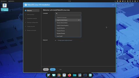 RakuOS 44 - running the system installer on COSMIC