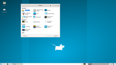 The Xfce settings panel